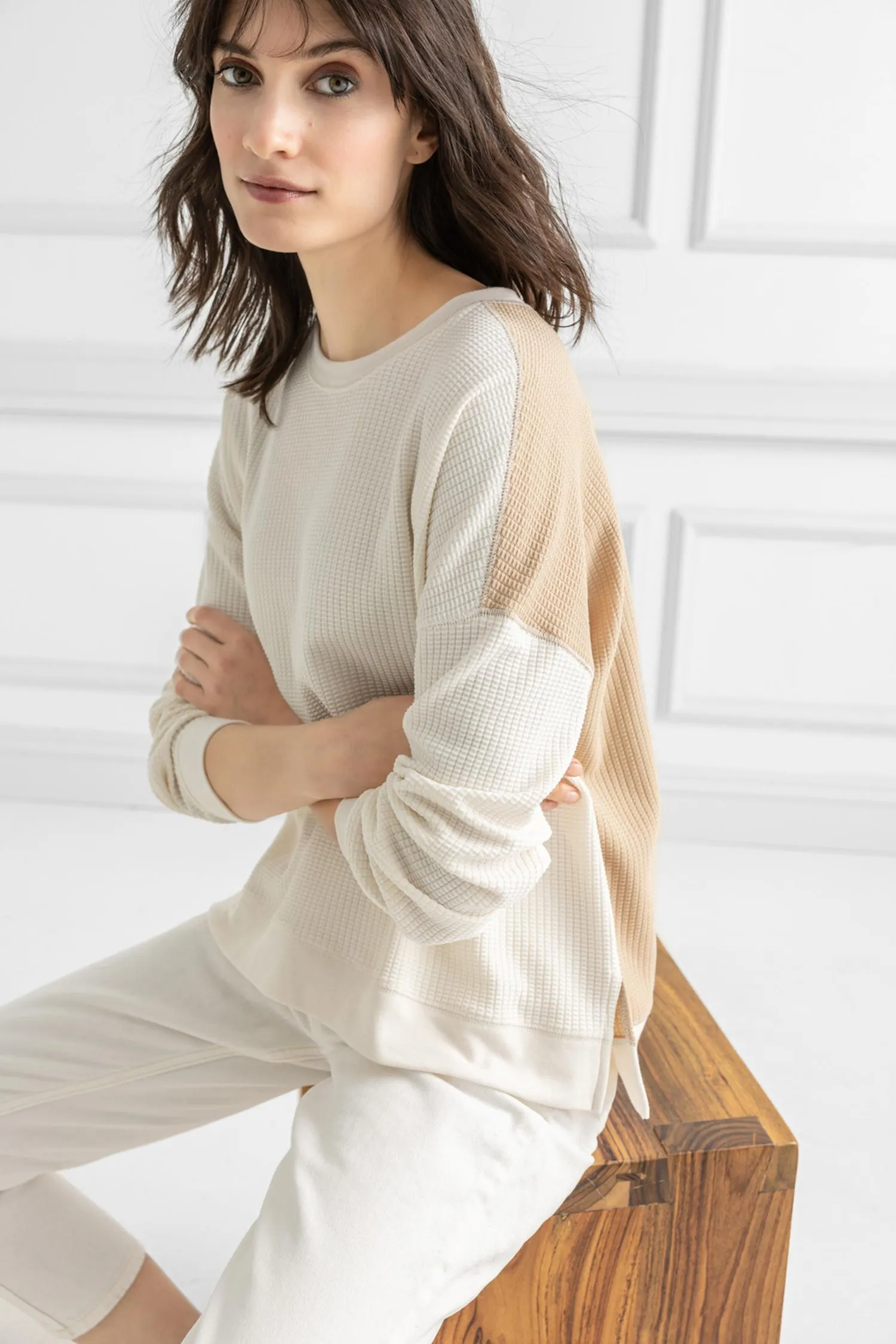 Two-Toned Waffle Sweatshirt sold by Lilla P product image thumbnail 5