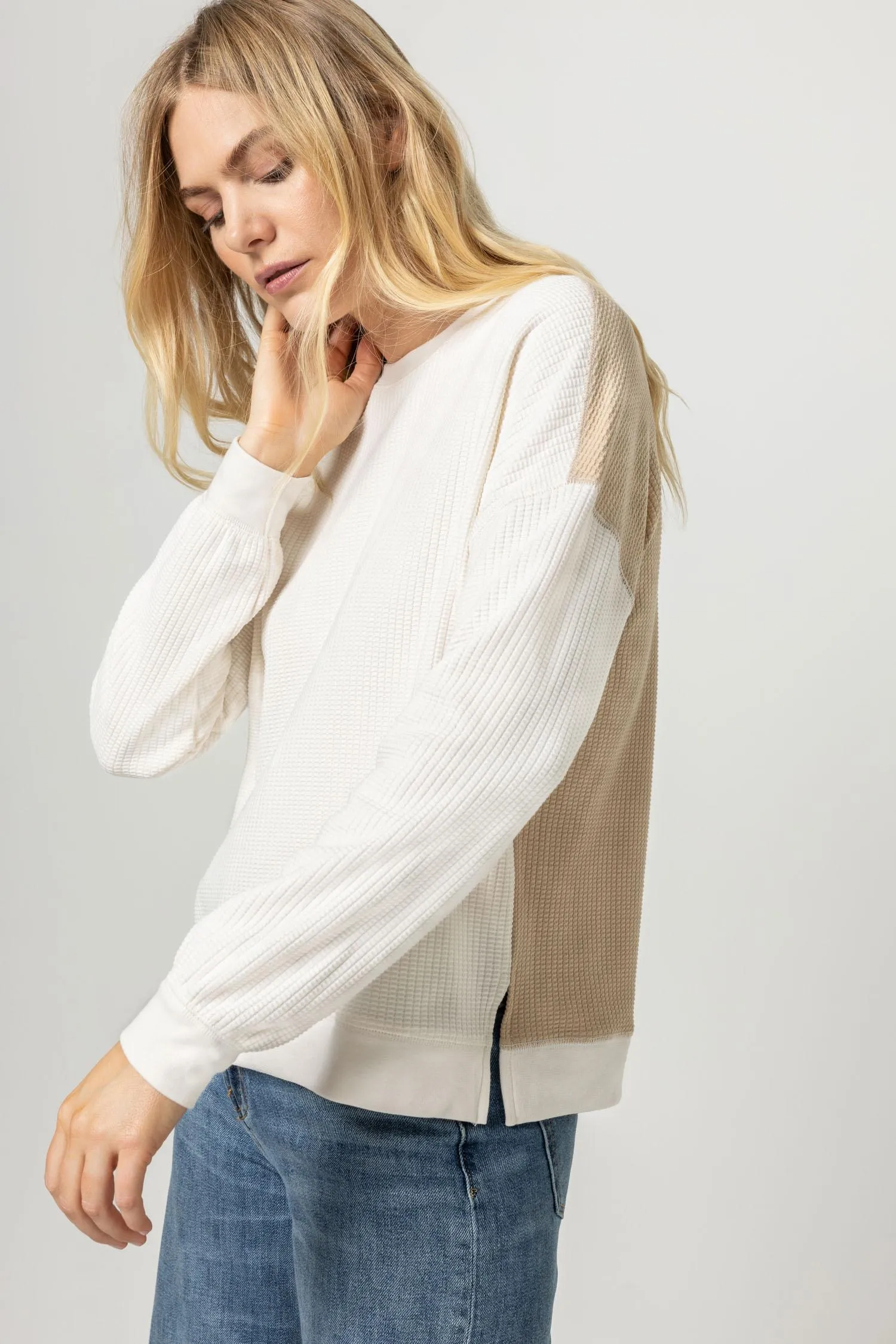 Two-Toned Waffle Sweatshirt sold by Lilla P