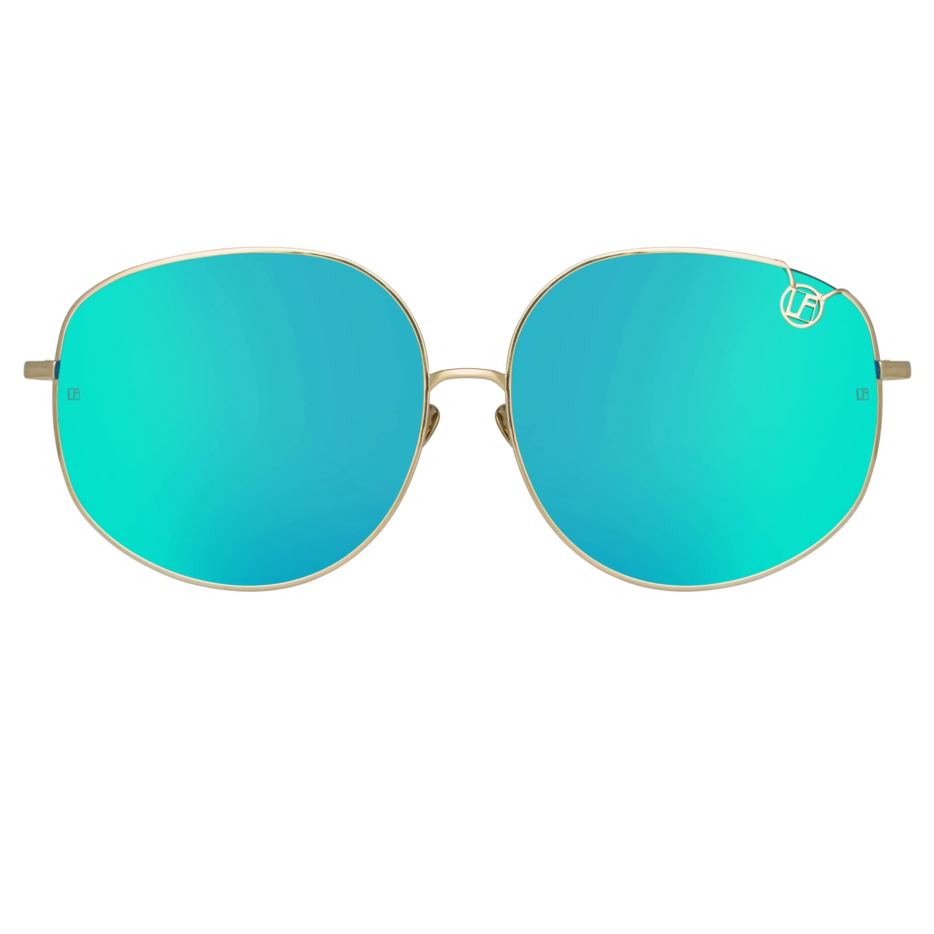 Marisa Oversized Sunglasses in Light Gold and Blue sold by Linda Farrow