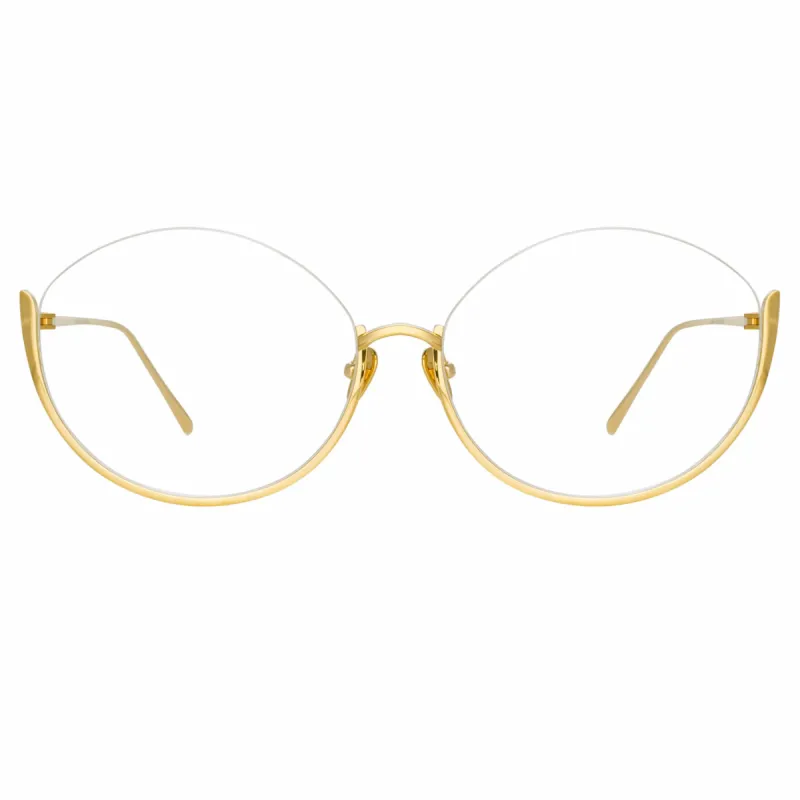 Rae Cat Eye Optical Frame in Yellow Gold sold by Linda Farrow