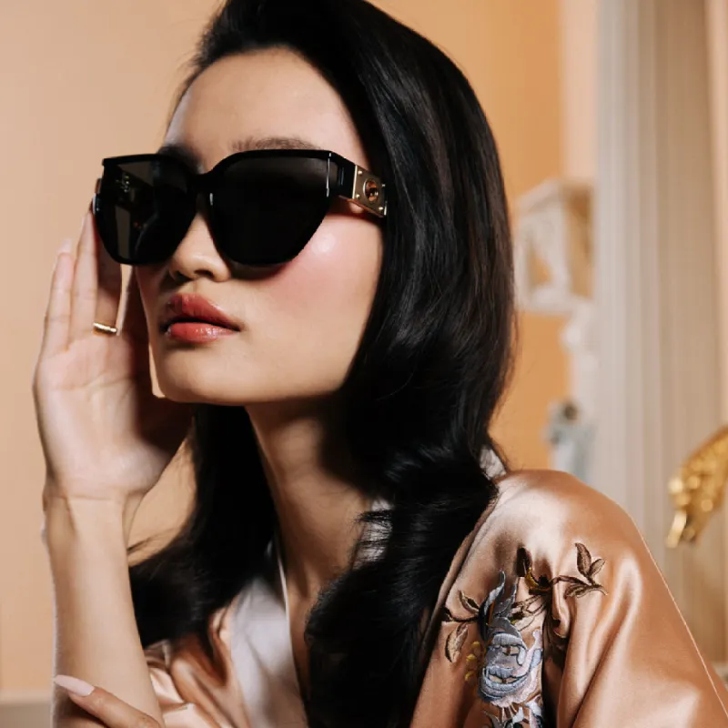 Sabine Oversized Sunglasses in Black sold by Linda Farrow