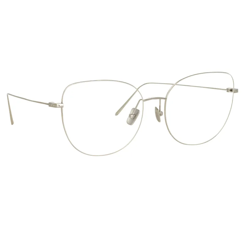 Maya Cat Eye Optical Frame in White Gold sold by Linda Farrow