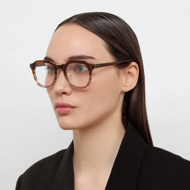 Fletcher Angular Optical Frame in Caramel Horn made by Linda Farrow