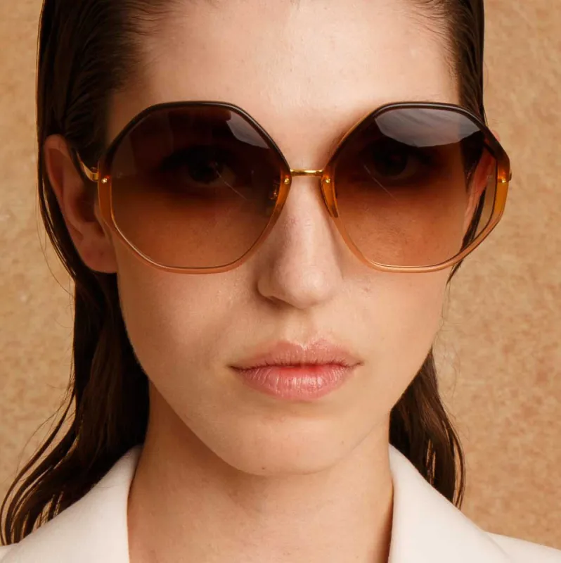 Alona Hexagon Sunglasses in Brown Gradient sold by Linda Farrow