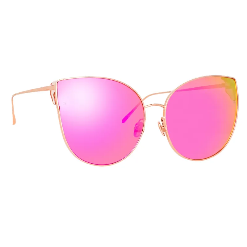 Flyer Cat Eye Sunglasses in Light Gold and Pink sold by Linda Farrow