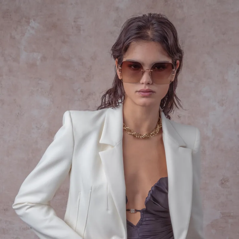 Carina Oversized Sunglasses in Rose Gold sold by Linda Farrow