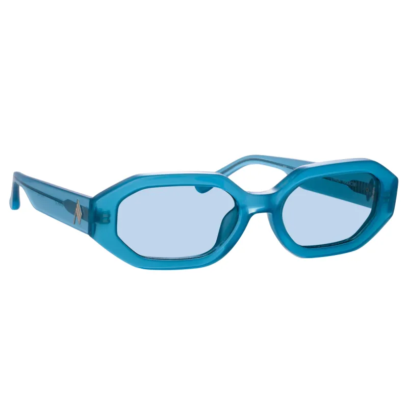 The Attico Irene Angular Sunglasses in Turquoise sold by Linda Farrow