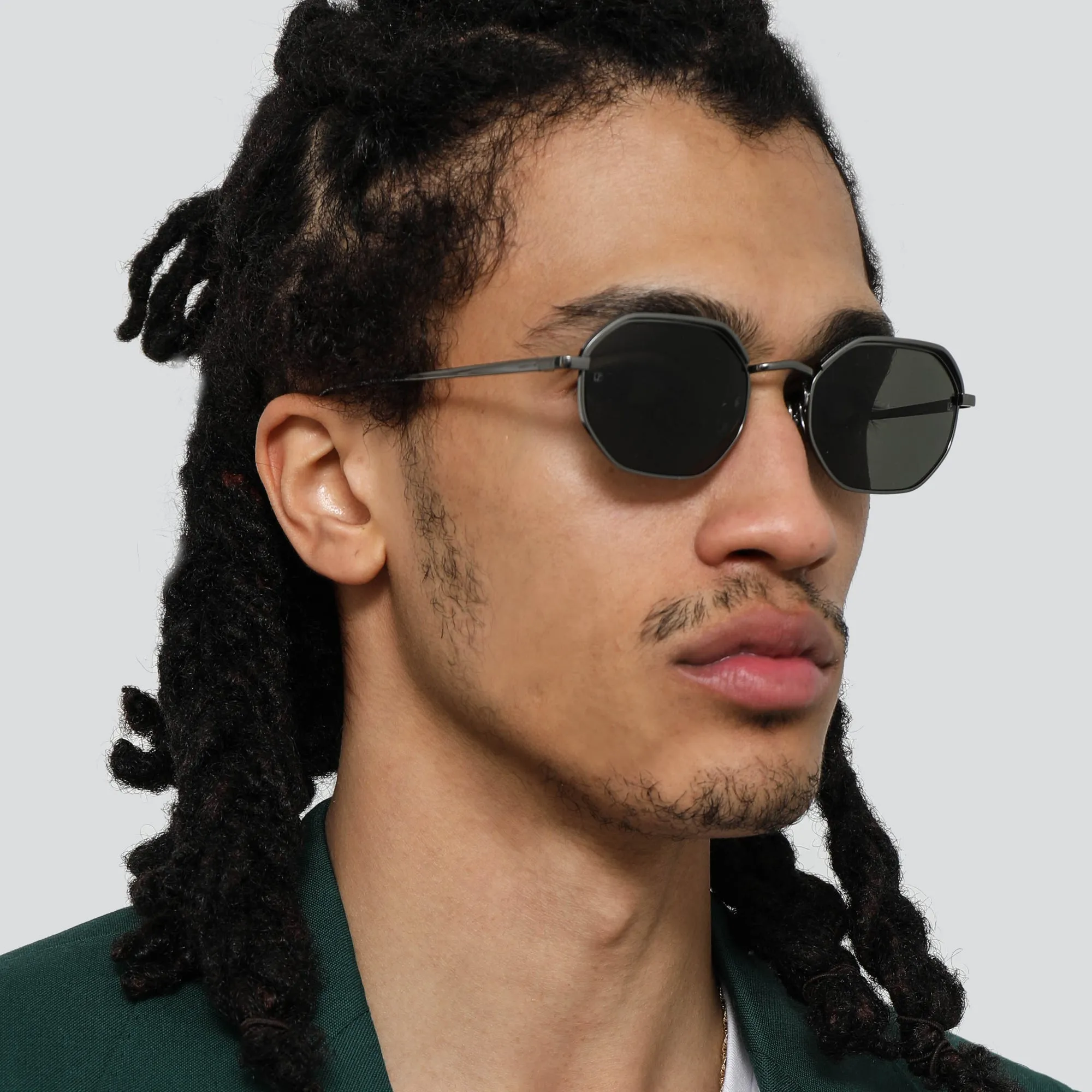 Shaw Angular Glasses in Nickel and Grey (Men's) sold by Linda Farrow