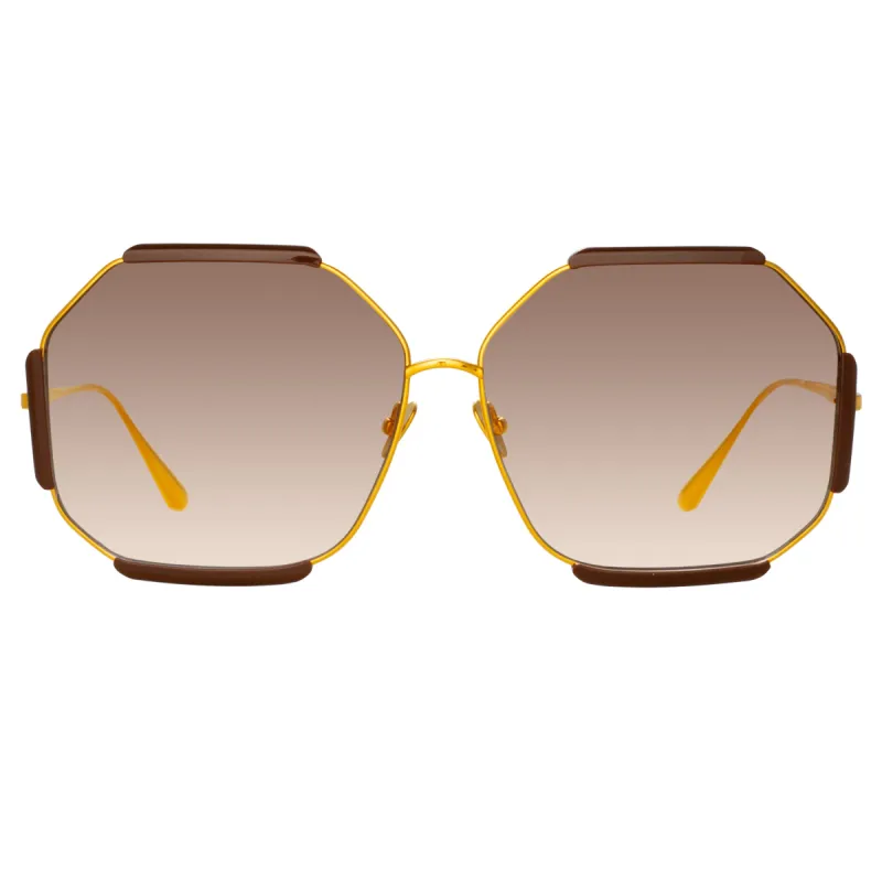 Margot Hexagon Sunglasses in Brown sold by Linda Farrow