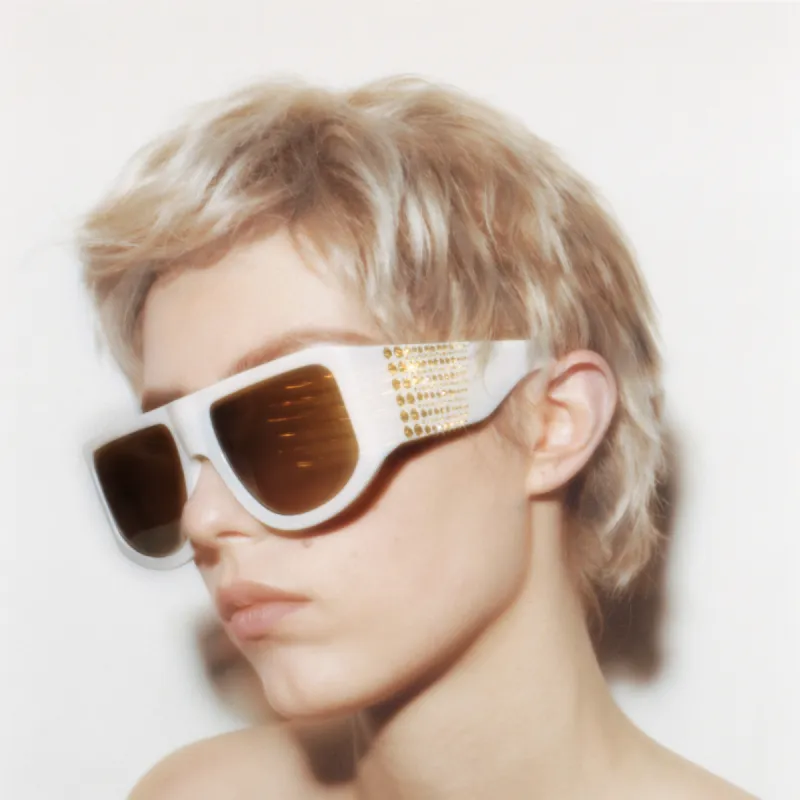 'IT Girl' with Crystals, Oversized Sunglasses in White   | NUE STUDIO x LINDA FARROW sold by Linda Farrow