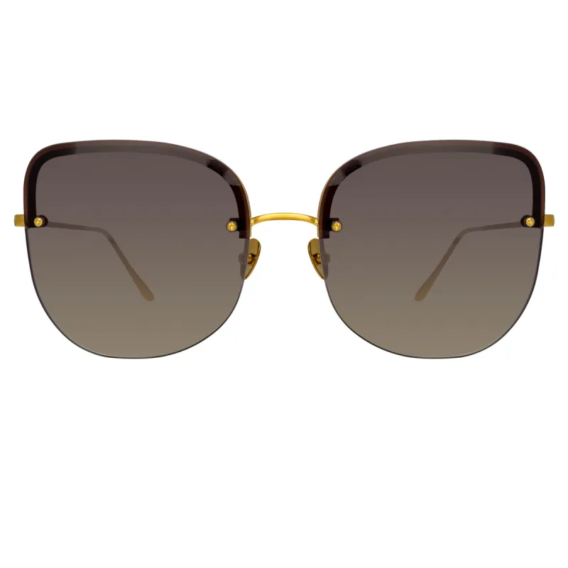 Loni Cat Eye Sunglasses in Yellow Gold and Grey sold by Linda Farrow
