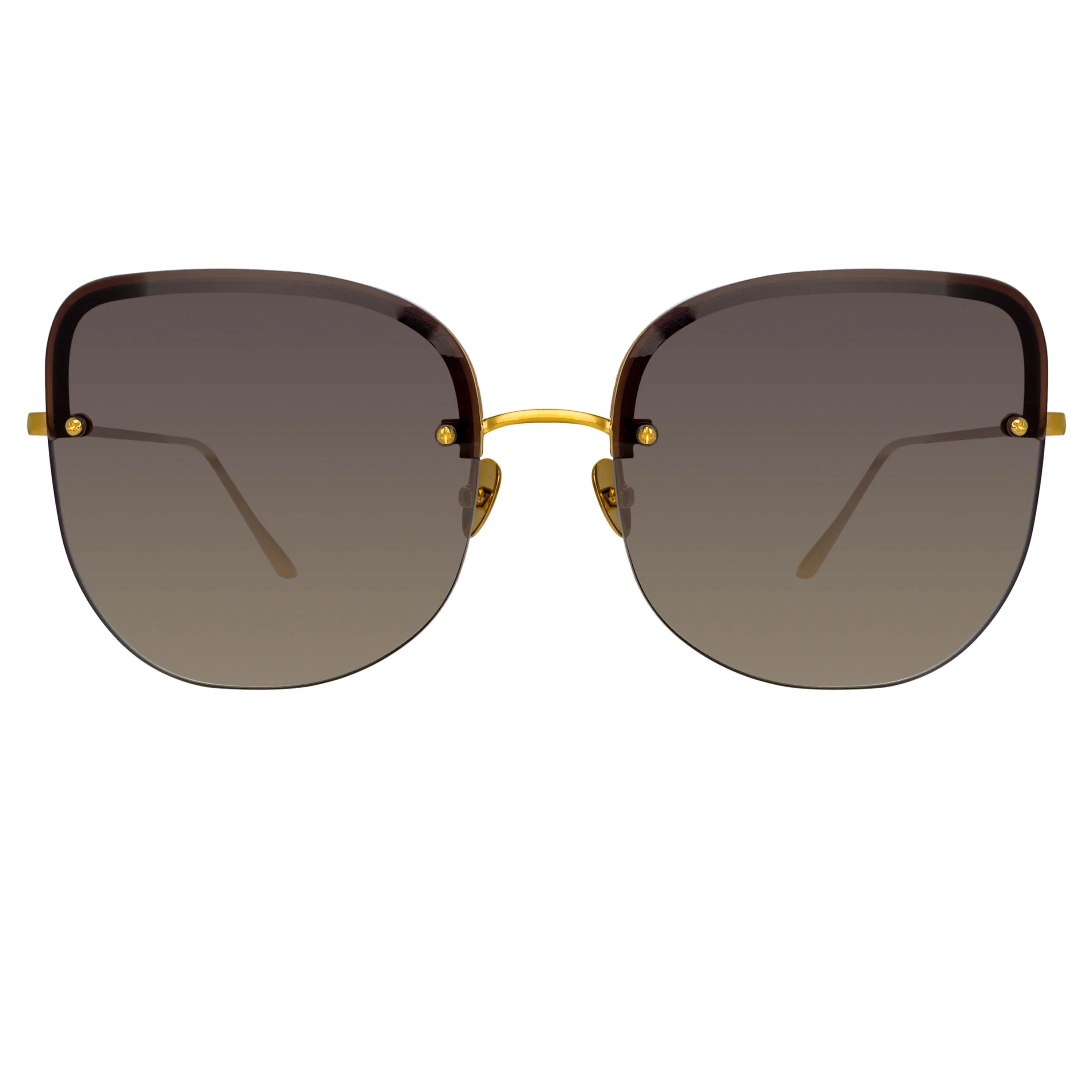 Loni Cat Eye Sunglasses in Yellow Gold and Grey sold by Linda Farrow