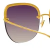Loni Cat Eye Sunglasses in Yellow Gold and Grey sold by Linda Farrow