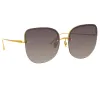 Loni Cat Eye Sunglasses in Yellow Gold and Grey sold by Linda Farrow