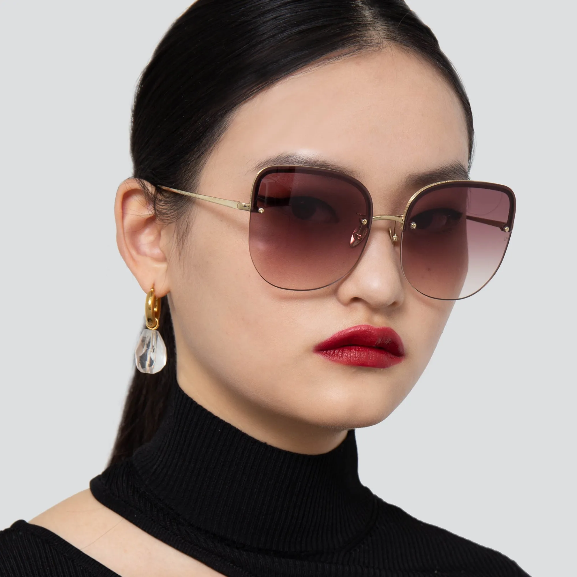Loni Cat Eye Sunglasses in Yellow Gold and Grey sold by Linda Farrow product image thumbnail 5