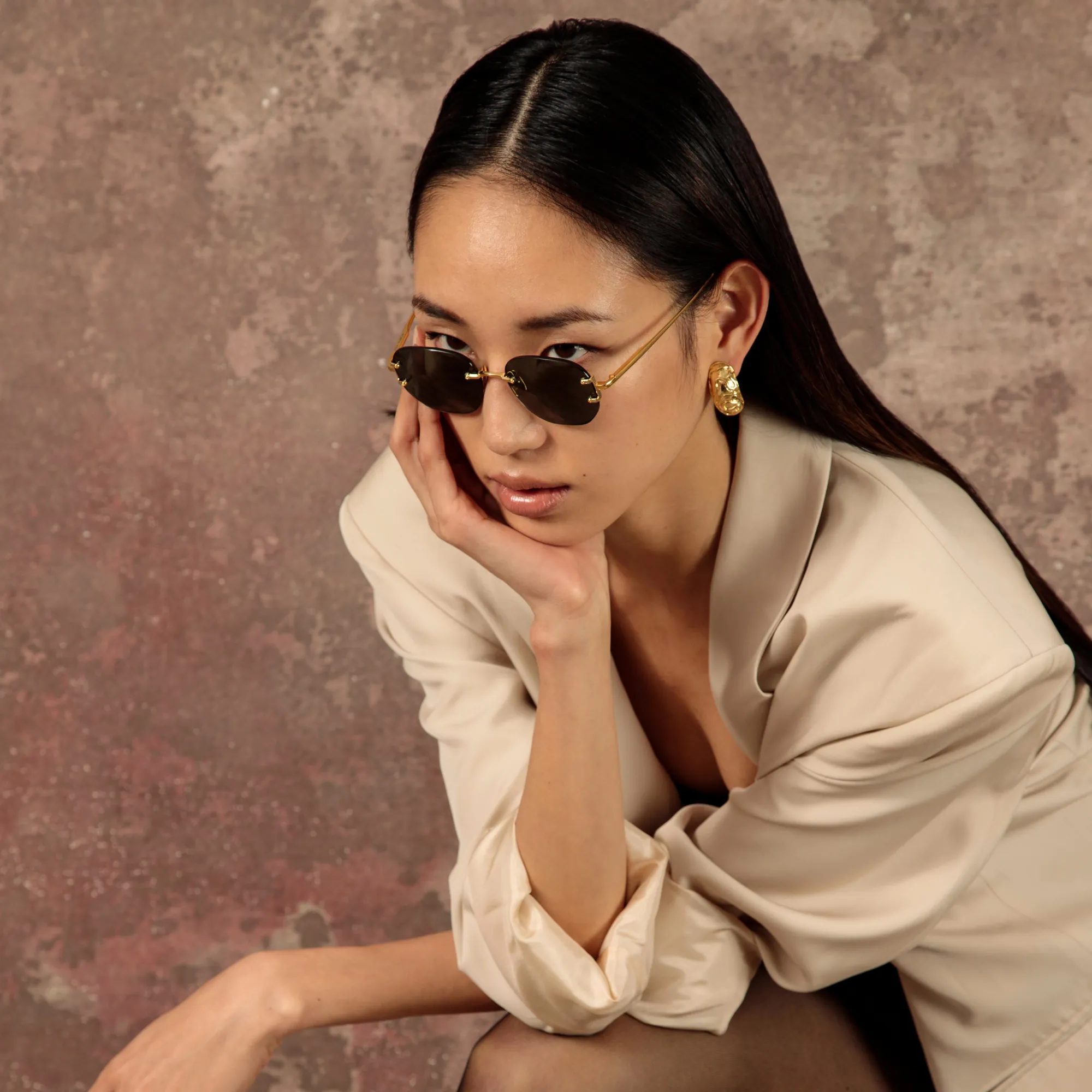 Sandor Angular Sunglasses in Yellow Gold sold by Linda Farrow