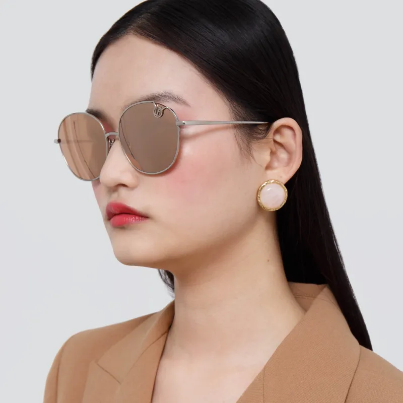Hannah Cat Eye Sunglasses in White Gold and Rose Gold Lenses sold by Linda Farrow