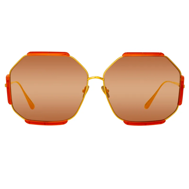 Margot Hexagon Sunglasses in Terracotta sold by Linda Farrow