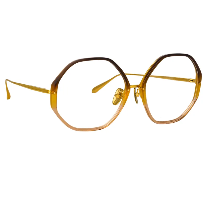 Alona Hexagon Optical Frame in Brown Gradient sold by Linda Farrow