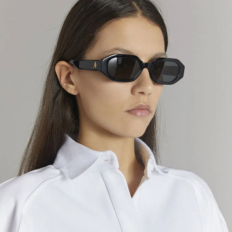 The Attico Irene Angular Sunglasses in Black sold by Linda Farrow