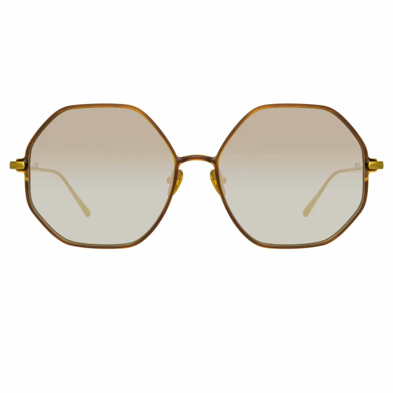 Leif Oversized Sunglasses in Yellow Gold and Brown sold by Linda Farrow