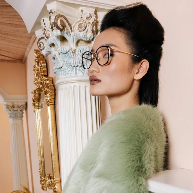 Milo Square Optical Frame in Light Gold sold by Linda Farrow