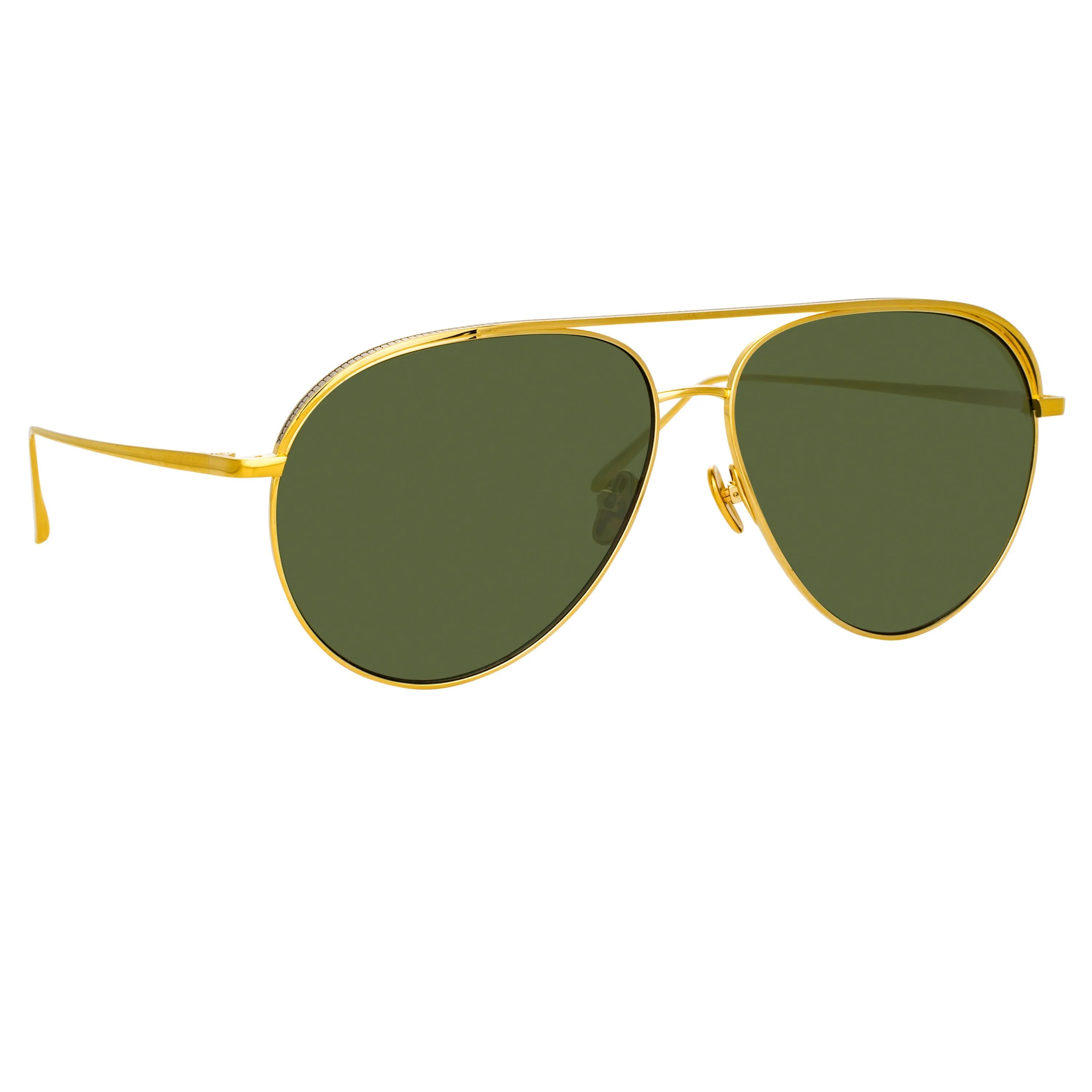 Roberts Aviator Sunglasses in Yellow Gold and Green sold by Linda Farrow