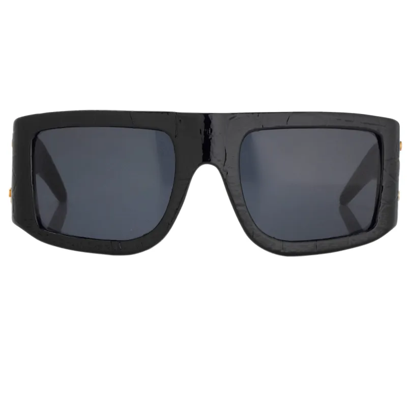 Jeremy Scott Plaque Sunglasses in Black and Grey sold by Linda Farrow