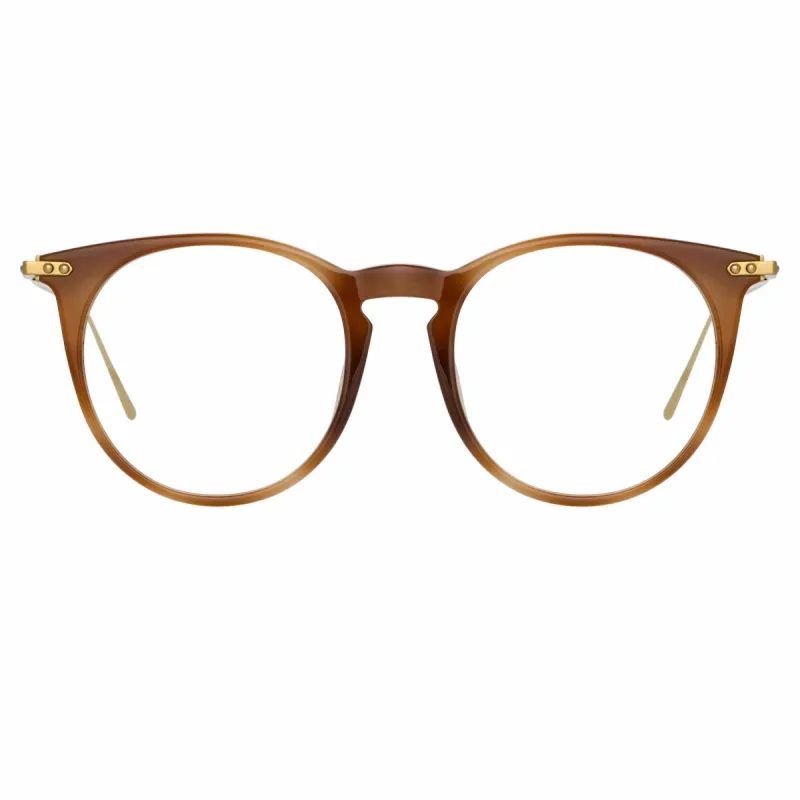 Ellis Oval Optical Frame in Horn sold by Linda Farrow