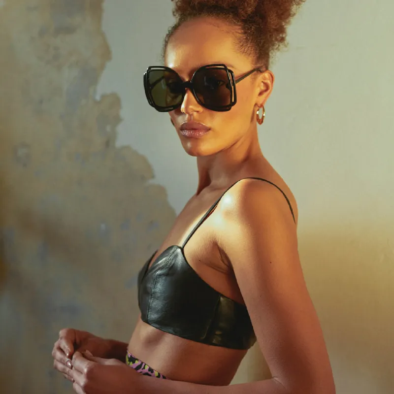 Valentina Squared Sunglasses in Black sold by Linda Farrow