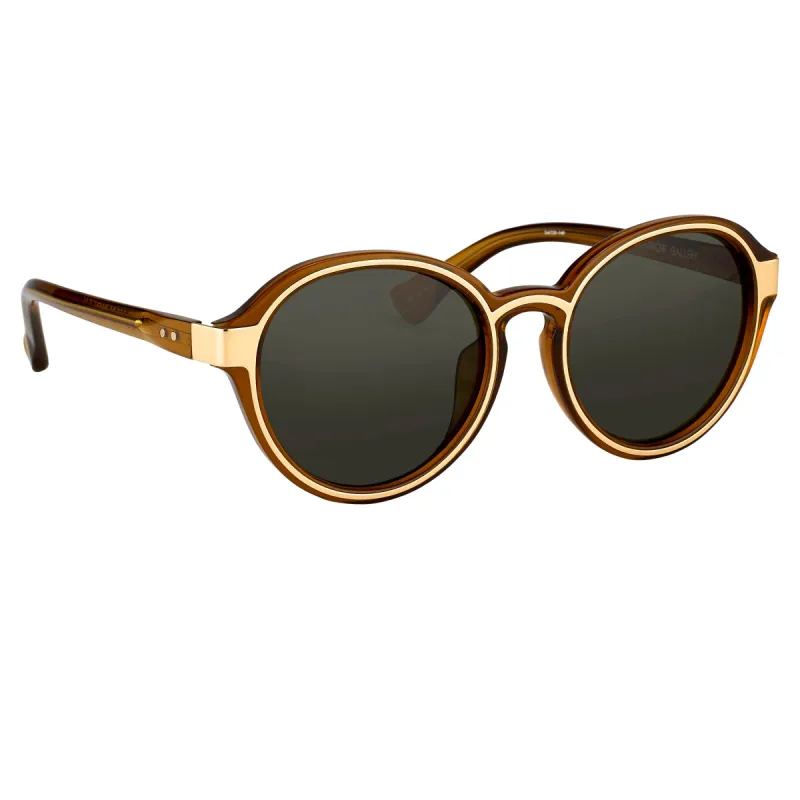 Dries Van Noten Oval Sunglasses in Camel sold by Linda Farrow