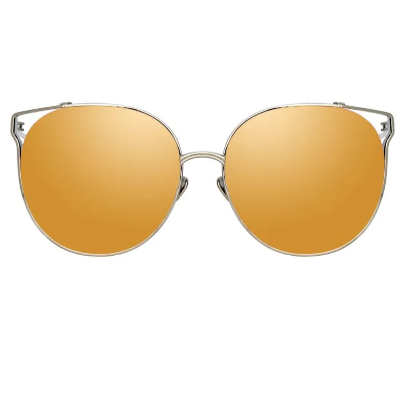 Joanna Oversized Sunglasses in White Gold sold by Linda Farrow
