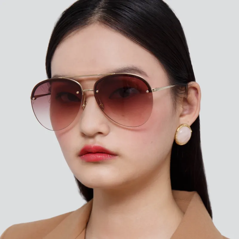 Dee Aviator Sunglasses in Light Gold and Burgundy sold by Linda Farrow