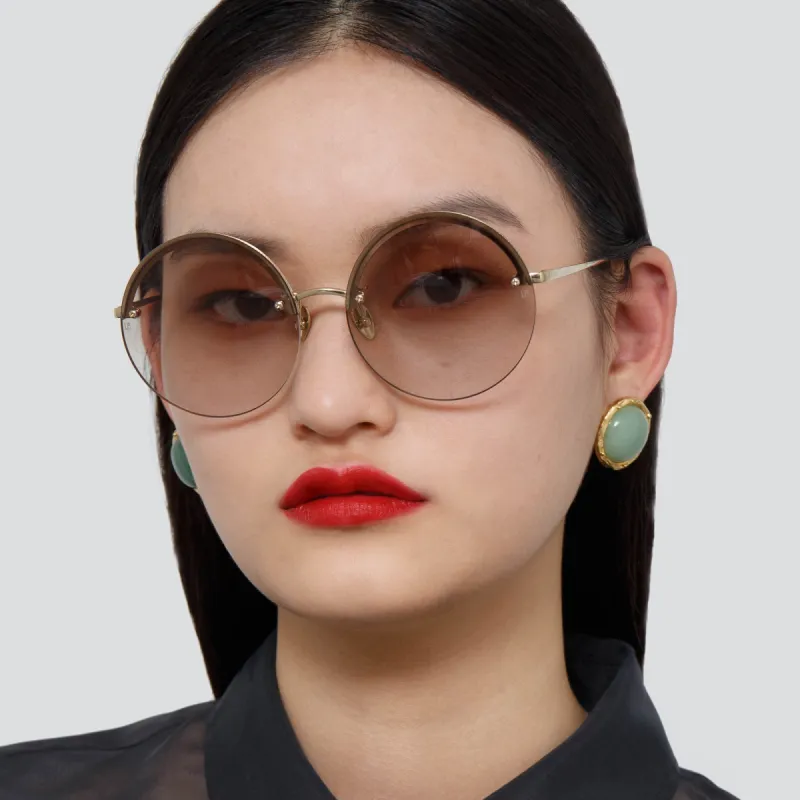 Adrienne Round Sunglasses in Light Gold and Brown sold by Linda Farrow