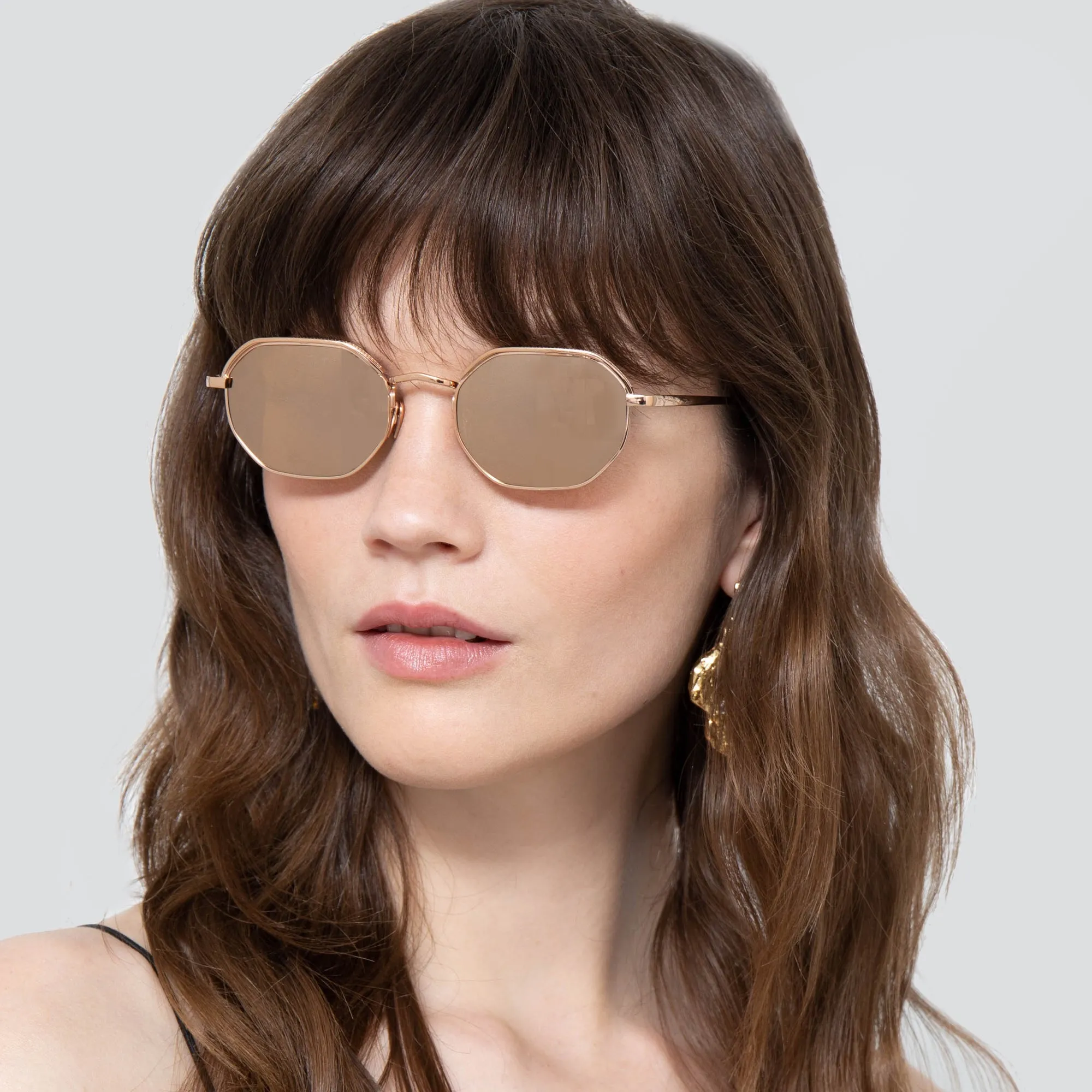 Shaw Angular Sunglasses in Rose Gold sold by Linda Farrow
