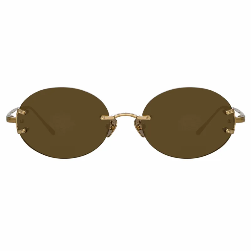 Knight Oval Sunglasses in Light Gold and Brown sold by Linda Farrow