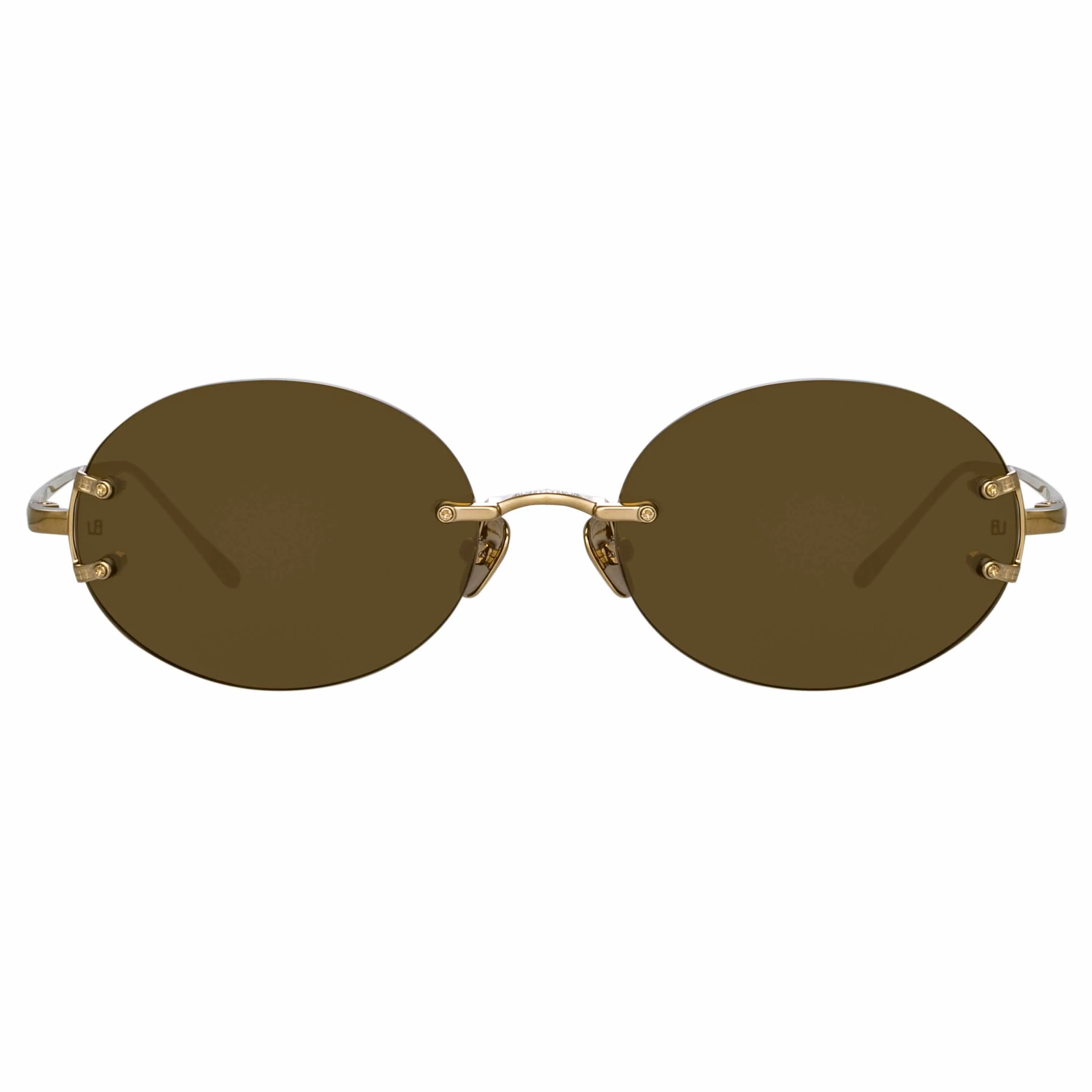 Knight Oval Sunglasses in Light Gold and Brown sold by Linda Farrow