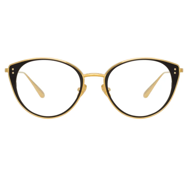 Alba Cat Eye Optical Frame in Yellow Gold sold by Linda Farrow