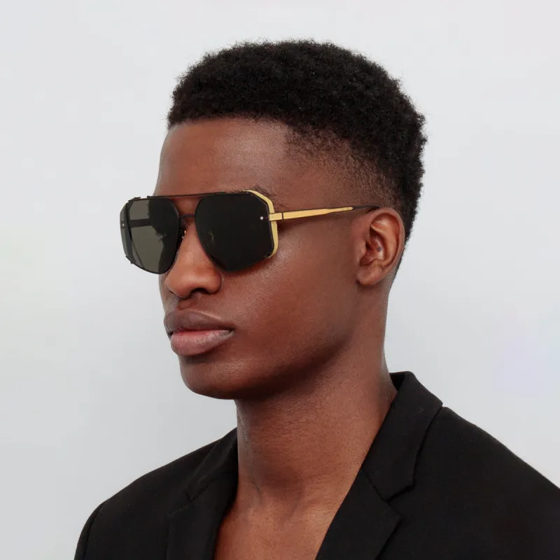 Men's Amar Aviator Sunglasses in Matt Nickel sold by Linda Farrow