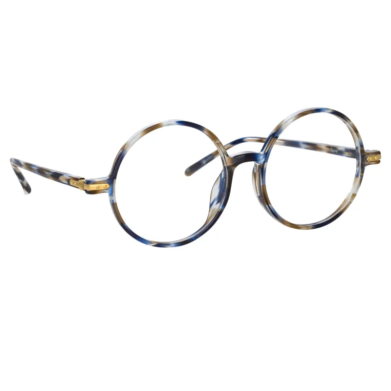Spire Round Optical Frame in Blue Tortoiseshell sold by Linda Farrow