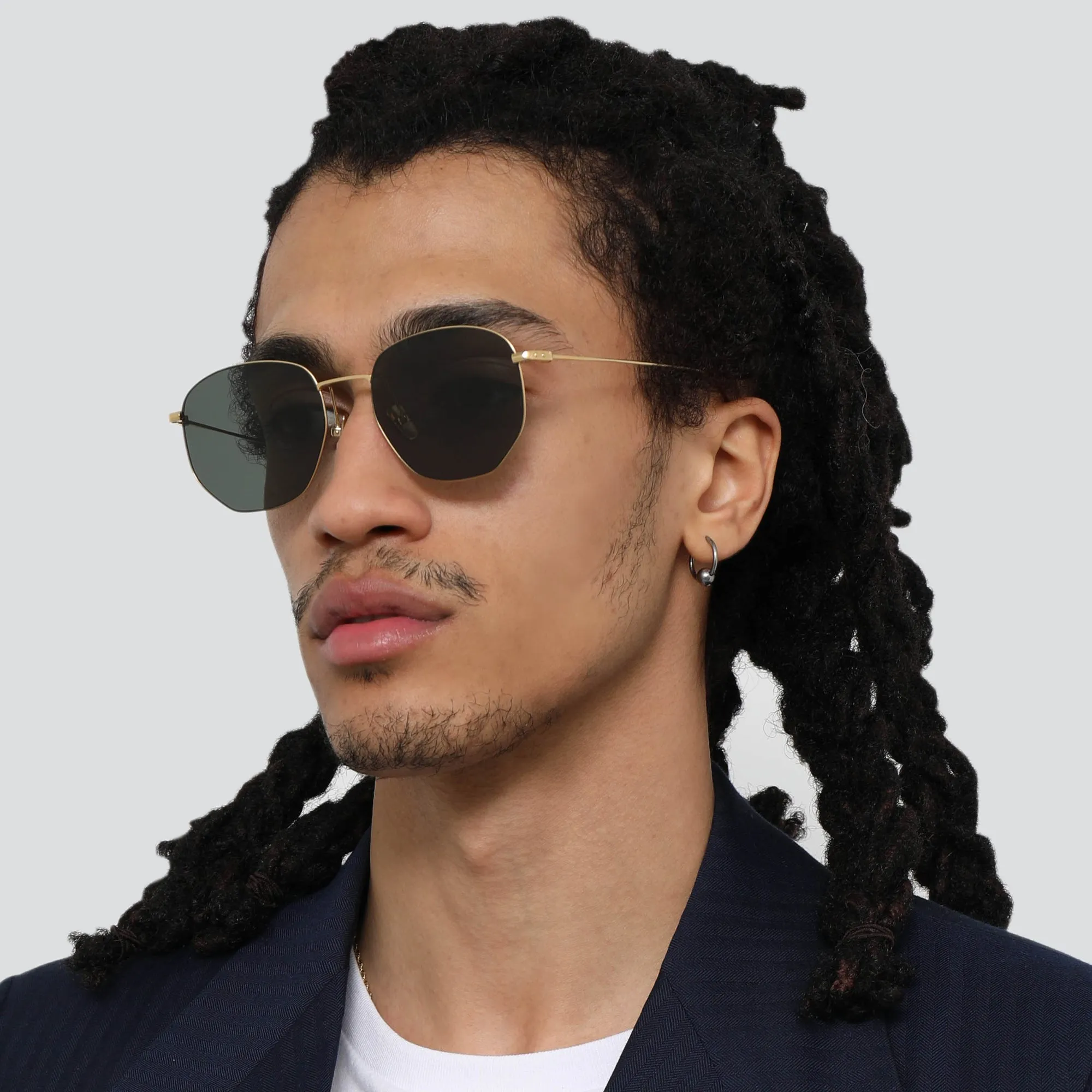 Rohe Angular Sunglasses in Yellow Gold and Green (Men's) sold by Linda Farrow