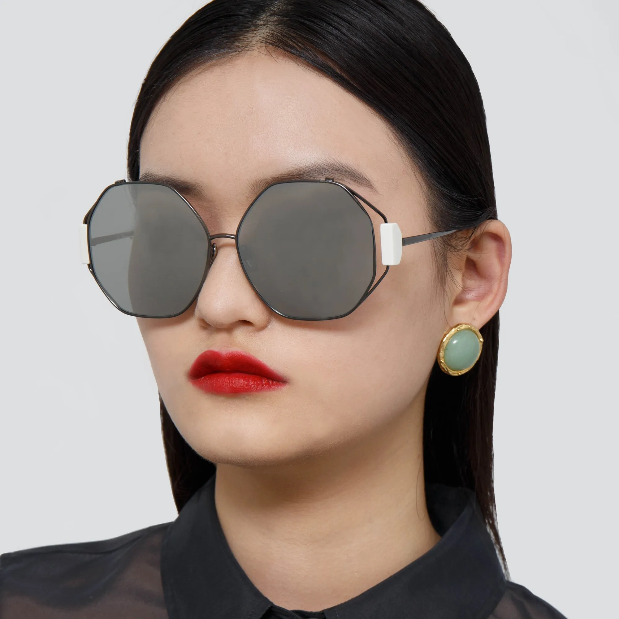 Marie Oversized Sunglasses in Nickel and Platinum sold by Linda Farrow