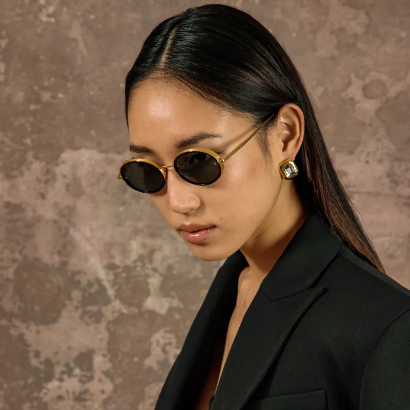 Finn Oval Sunglasses in Yellow Gold sold by Linda Farrow