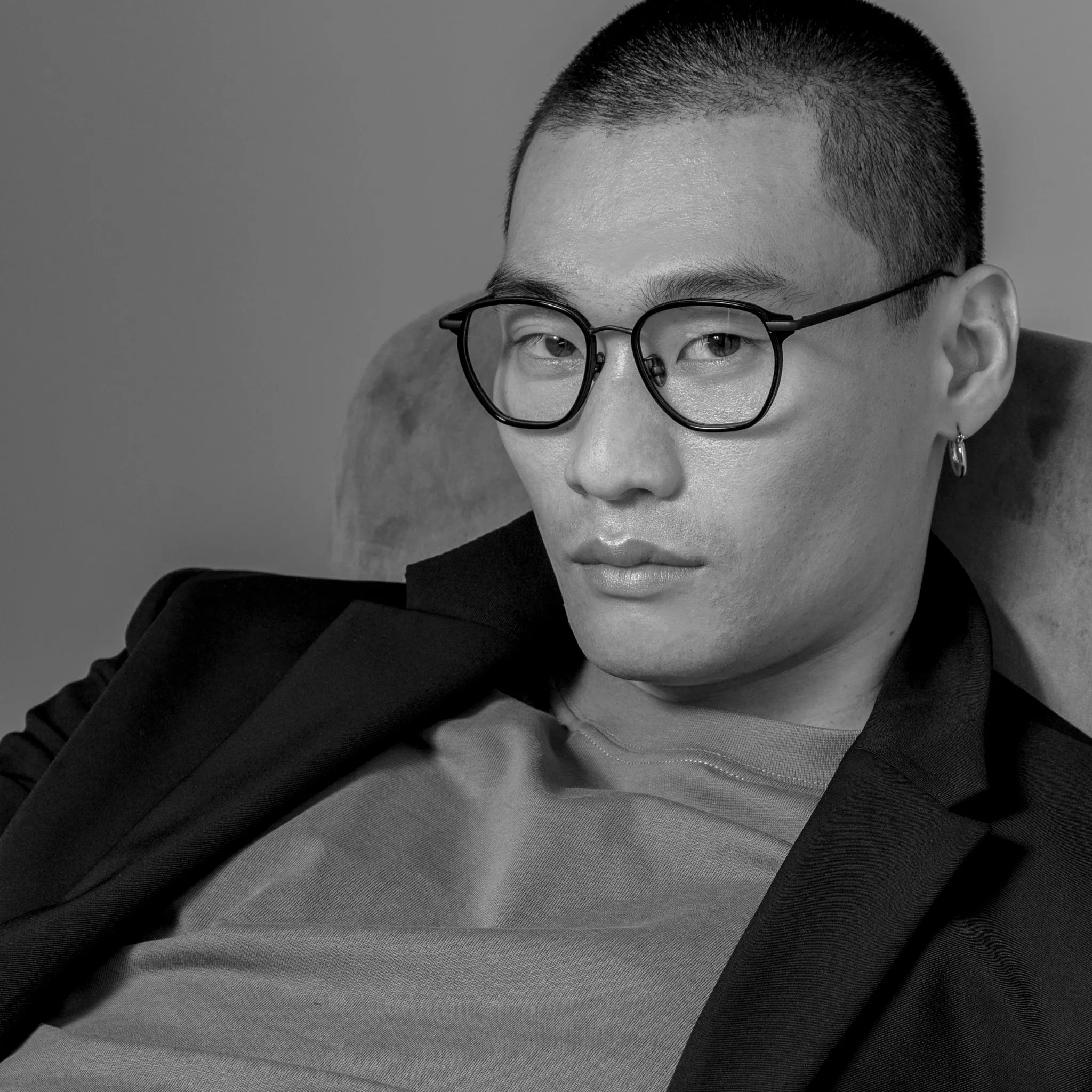 Danilo Angular Optical Frame in Matt Nickel sold by Linda Farrow