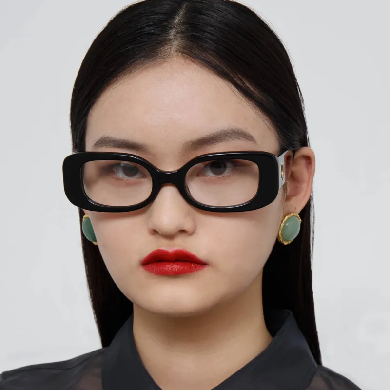 Lola Rectangular Optical Frame in Black sold by Linda Farrow