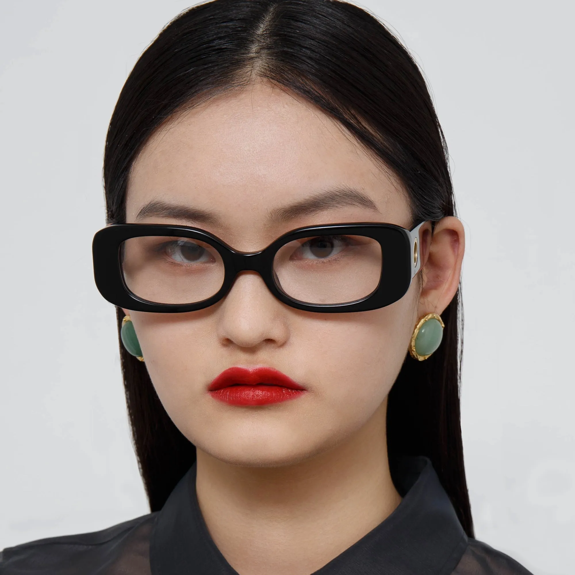 Lola Rectangular Optical Frame in Black sold by Linda Farrow