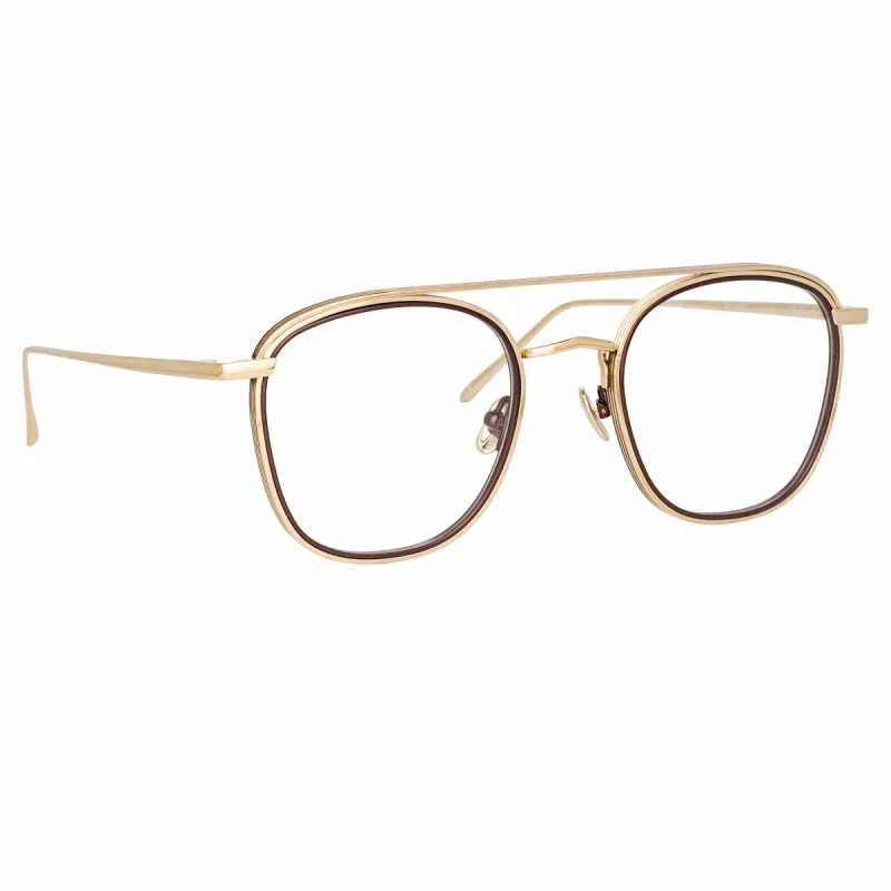 Clark Aviator Optical Frame in Light Gold and Brown sold by Linda Farrow