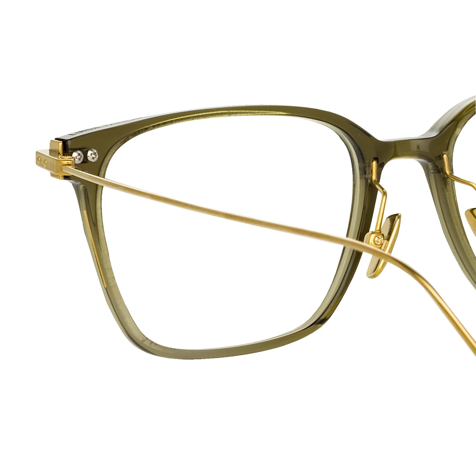Gehry Rectangular Optical Frame in Light Gold and Green sold by Linda Farrow product image thumbnail 4