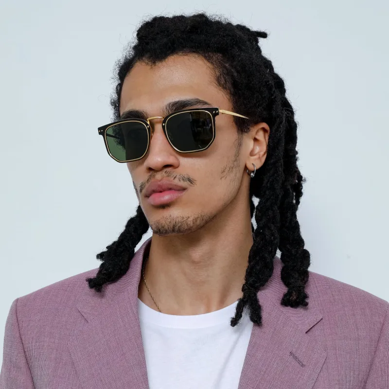 Saul D-Frame Sunglasses in Black and Yellow Gold (Men's) sold by Linda Farrow