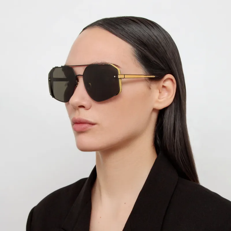 Amar Aviator Sunglasses in Matt Nickel sold by Linda Farrow